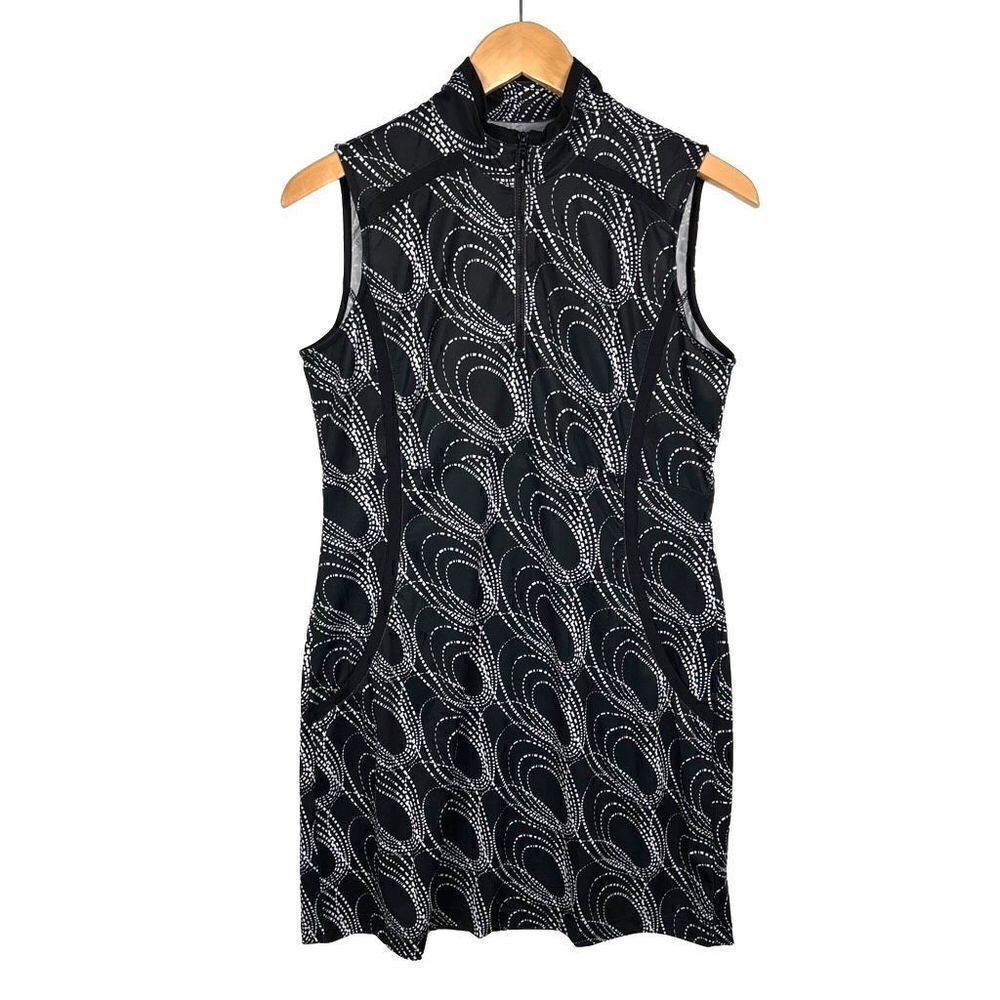 EP New York Golf Tennis Sleeveless Athletic Dress Black White Pattern M